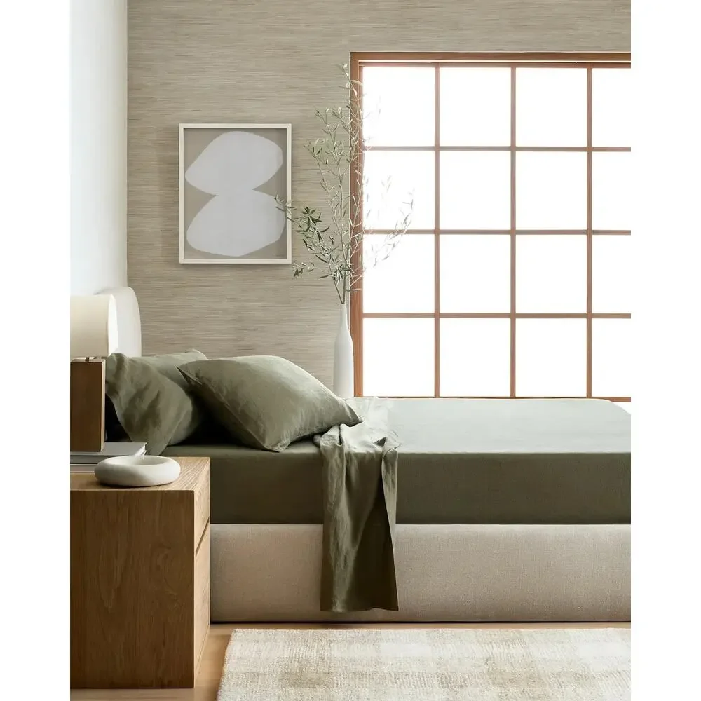 Quince European Linen Sheet Set Full Dusty Olive NWOT